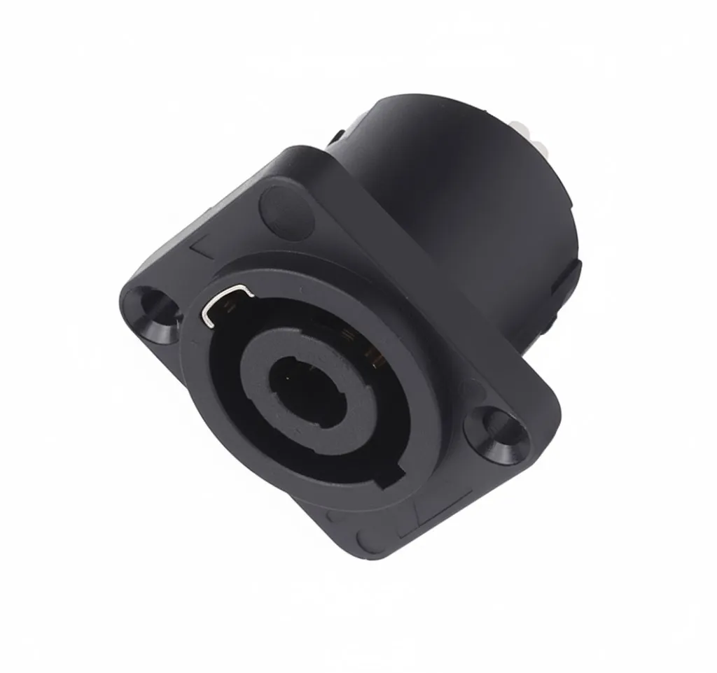 4pólové kulaté panelové twist-lock konektory pro reproduktory – kompatibilní s Neutrik Speakon