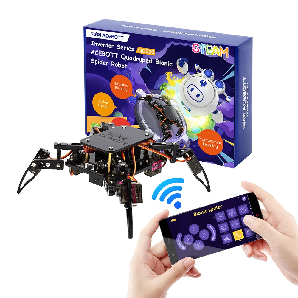 ACEBOTT Quadruped Bionická pavoučí robotická sada ESP8266 s Arduino IDE a ACECode (Scratch)