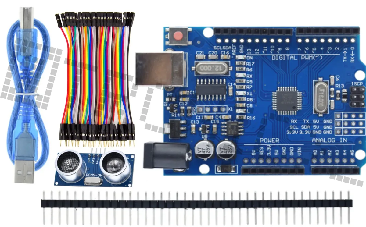 Startovací sada pro Arduino Uno R3 s HC-SR04 snímačem vzdálenosti a dupont kabely