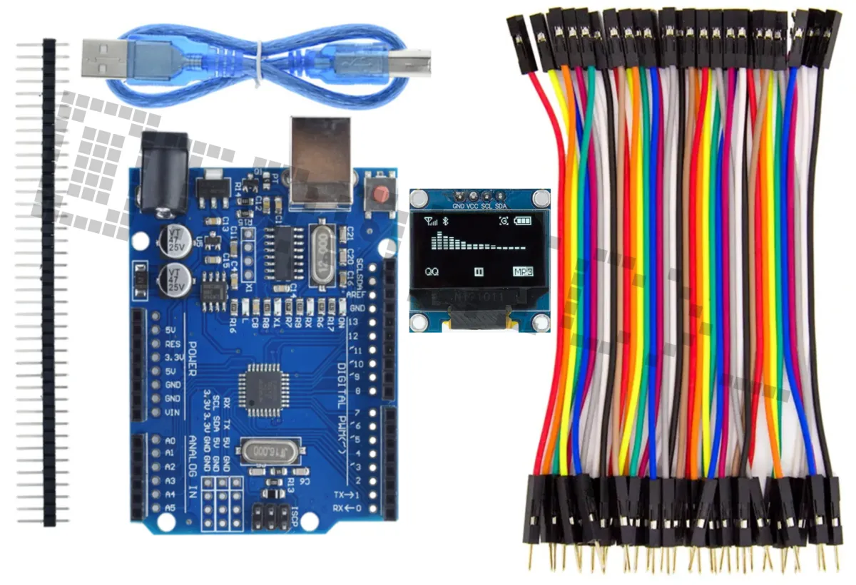 Startovací sada pro Arduino Uno R3 s 0.96 inch OLED displejem a 40dílnou sadou Dupont kabelů