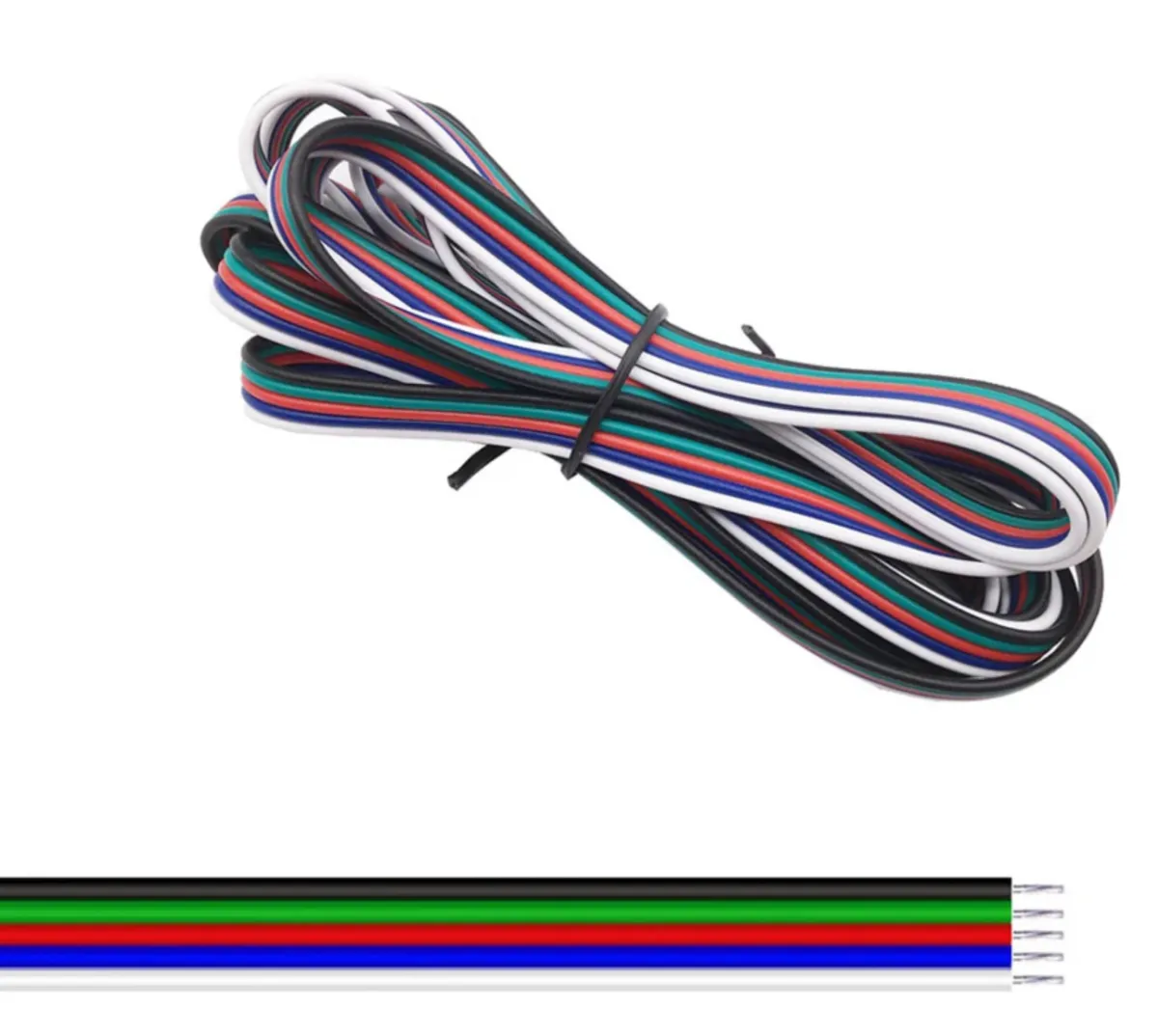 5-žilový kabel 22AWG Ø1.3mm bílý / modrý / červený / zelený / černý 1 metr