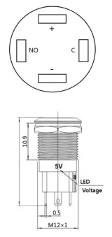 Tlačítko | zap-vyp self lock | 5V LED oranžová | nerez | 12mm – 4