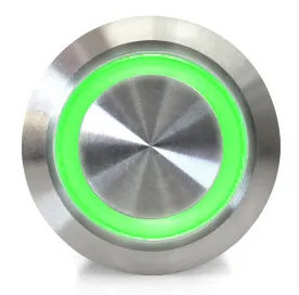 Tlačítko | zap/vyp self lock | 12-24V LED Zelená | nerez | 16mm
