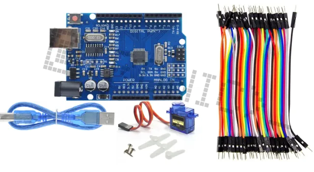 Startovací sada pro Arduino Uno R3 se SG90 micro servo a 40dílnou sadou Dupont kabelů