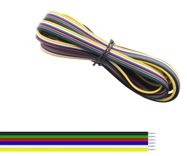 6-žilový kabel 22AWG Ø1.3mm žlutý / bílý / modrý / červený / zelený / černý 1 metr