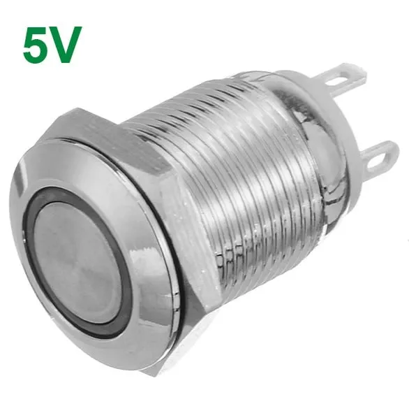 Tlačítko | zap/vyp self lock | 5V LED Bílá | Nerez | 12mm