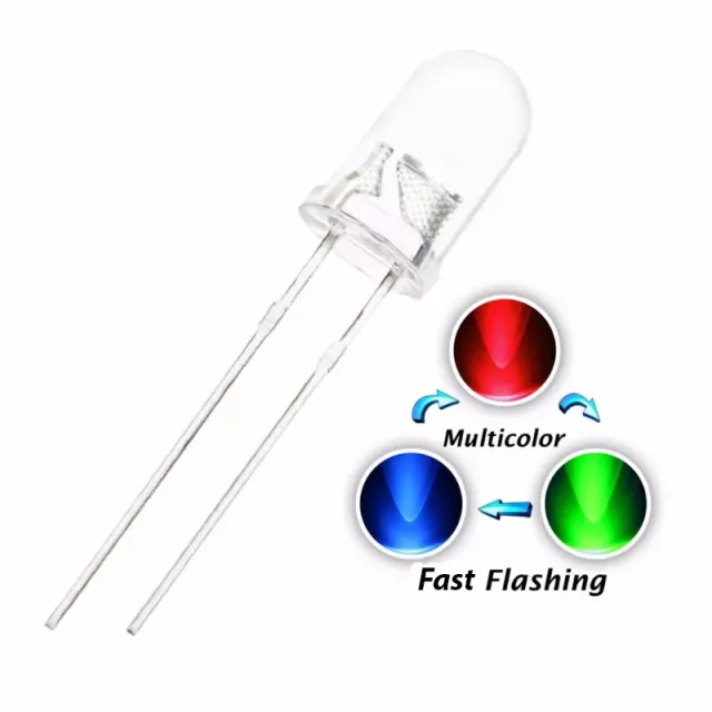 10x RGB barevná LED 5mm Magic Rainbow Effect (rychlé fade a blikání)