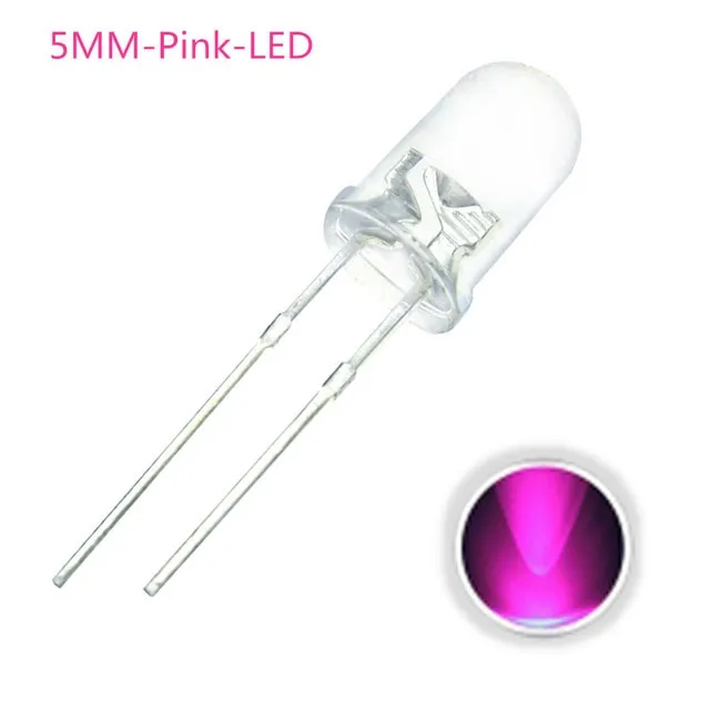 10x LED dioda průhledná 5mm růžová 3V