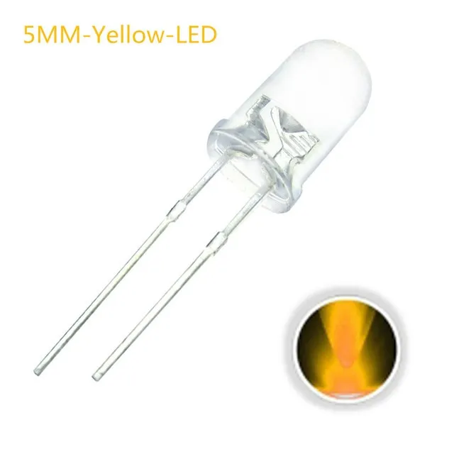 10x LED dioda průhledná 5mm žlutá 2V