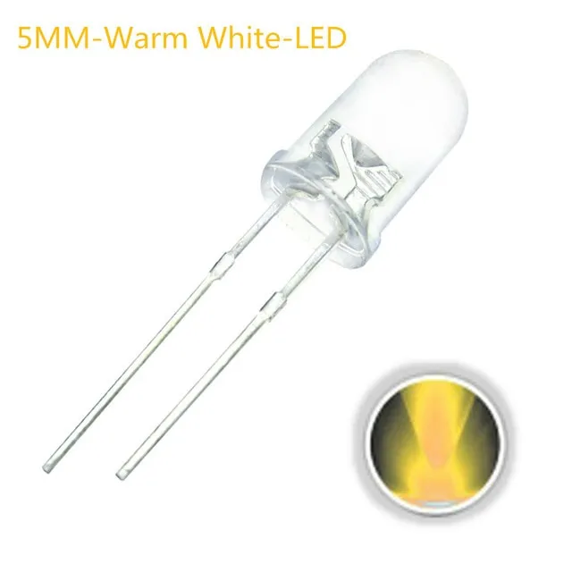 10x LED dioda průhledná 5mm teplá bílá 3V