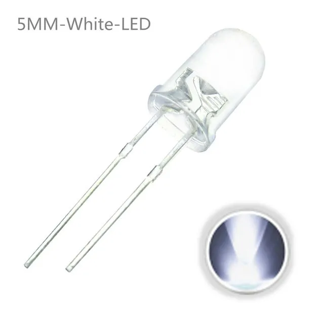 10x LED dioda průhledná 5mm bílá 3V