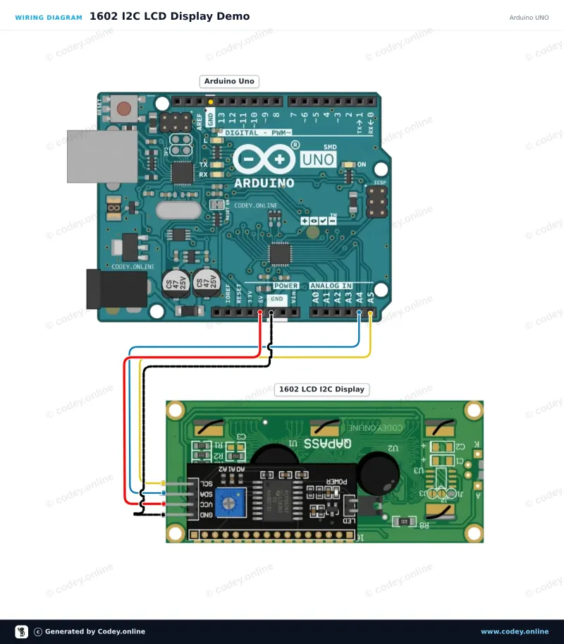 Schéma zapojení: LCD 1602/2004 I2C adaptér na Arduino UNO