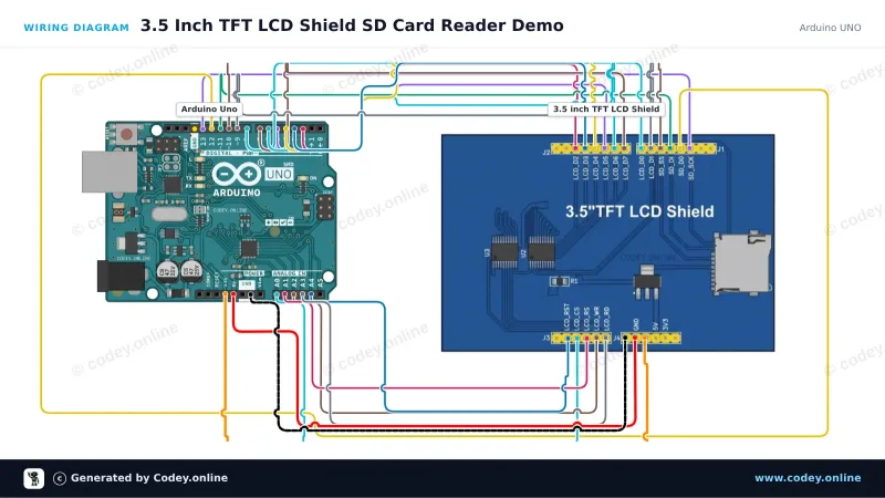 Schéma zapojení: 3.5 inch Touch screen TFT shield pro Arduino UNO a Mega na Arduino UNO