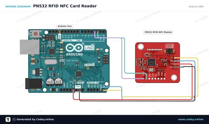 Schéma zapojení: PN532 RFID NFC Kit s kartou S50 a klíčovým tagem S50 na Arduino UNO